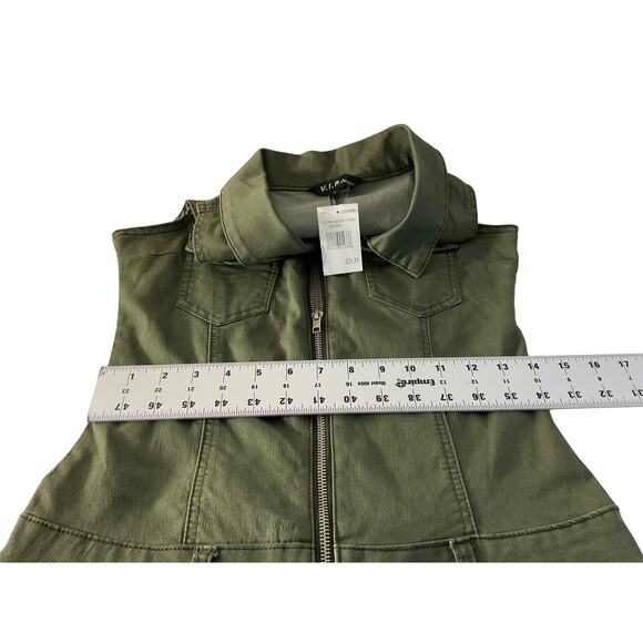 V.I.P. Jeans Jumpsuit Womens XL Olive Green Sleeveless Zip Front Utility Pockets - Picture 5 of 13